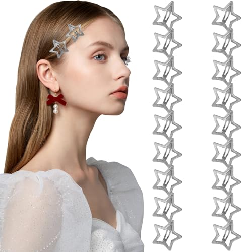 stern haarspangen,Haarzubehör für Frauen, 20pcs 1,6 Zoll Y2K Accessoires, rutschfeste Silberhaarklammern, Haarklammern Barrettes, Metall Schnapphaarklammern für Frauen Girls Style11 von Pesoncarl