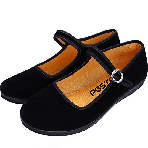 pestor Mary Jane Schuhe für Frauen Ballerinas Damen Flache Schuhe Ballerina Halloween Schwarz Mary Janes, Schnalle, 37.5 EU von pestor