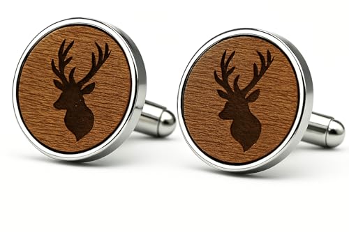 Pet-Jos Manschettenknöpfe Herren Holz Hirsch - manschettenknöpfe hochzeit Paar Manschettenknöpfe aus Natürlichem Holz von Pet-Jos