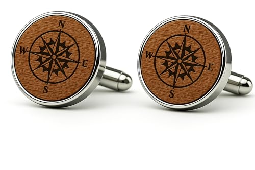 Manschettenknöpfe Herren Holz Kompass - manschettenknöpfe hochzeit Paar Manschettenknöpfe aus Natürlichem Holz Geschenk für Männer Kapitän von Pet-Jos