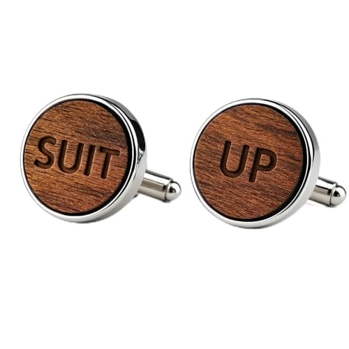 Pet-Jos Manschettenknöpfe Herren Holz Suit Up - Holz & Metall, 14 mm, Hochzeit, Geschenk für Männer von Pet-Jos