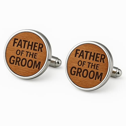 Manschettenknöpfe aus natürlichem Holz mit Aufschrift "Father of the Groom" von Pet-Jos