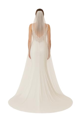 Pet-Jos Hochzeitsschleier Brautschleier lange Kathedrale Kapelle 1 Schicht Brautschleier weißer Elfenbein Tüllschleier Hochzeitszubehör eleganter klassischer Schleier von Pet-Jos