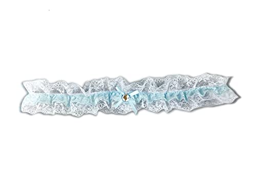 Pet-Jos Strumpfband für die Braut Strumpfbandspitze mit blauem Band und Kristall in der Mitte Strumpfband-Brautschmuck Hochzeits-Strumpfbandbraut, White, Blue, Einheitsgröße von Pet-Jos