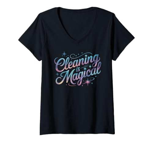 Damen Kawaii Reinigung ist magische Therapie Cardio Hausmeister Team Staub T-Shirt mit V-Ausschnitt Damen Kawaii Reinigung ist magische Therapie Cardio Hausmeister Team Staub T-Shirt mit V-Ausschnitt von Pet Owner Lady Just One More Scrub Sweep Tidy Up
