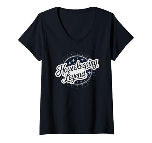 Damen Auszeichnung Housekeeping Legend Cleaning Hausmeister Team Dust Ninja T-Shirt mit V-Ausschnitt von Pet Owner Lady Straight Outta Scrub Clean Tidy Up