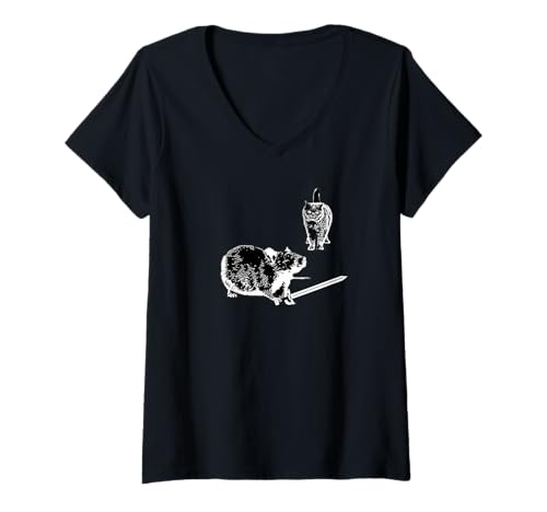 Damen Ratte Maus Schwert Katze Lustige Tier Haustiere Liebhaber T-Shirt mit V-Ausschnitt von Pet Rat Sword Tees