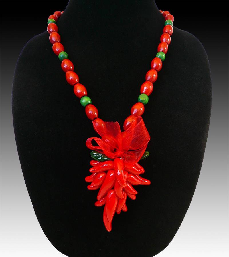 Santa Fe Inspiriert Festliche Leuchtend Rote Urlaub Chili Weihnachten Perlen Halskette von PetalsnPeonies