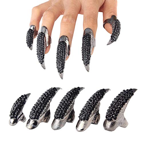 Petalum 10st Gothic Punk Finger Ring Bling Bling Krallen Nägel Gefälschte Falsche Nägel Set für Halloween Party Cosplay von Petalum