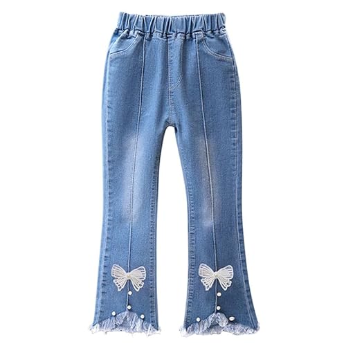 Petalum 2-13 Jahre Kleine Mädchen Jeanshose high waist Schlaghose Frühling Sommer Denim lange Hose Causal Pants mit Taschen Stil C 9-10 Jahre von Petalum