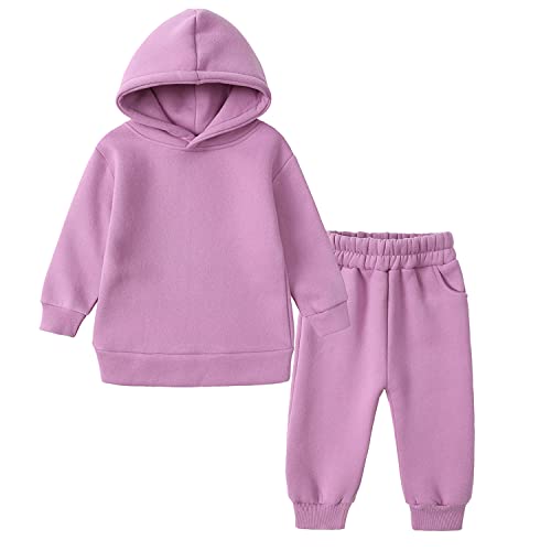 Petalum 2 teilige Kinder Hoodie Trainingsanzug einfarbig Langarm Kapuzenpullover elastischer Bund Sporthose mit Taschen casual Sportanzug Jogginganzug 2-3 Jahre H von Petalum