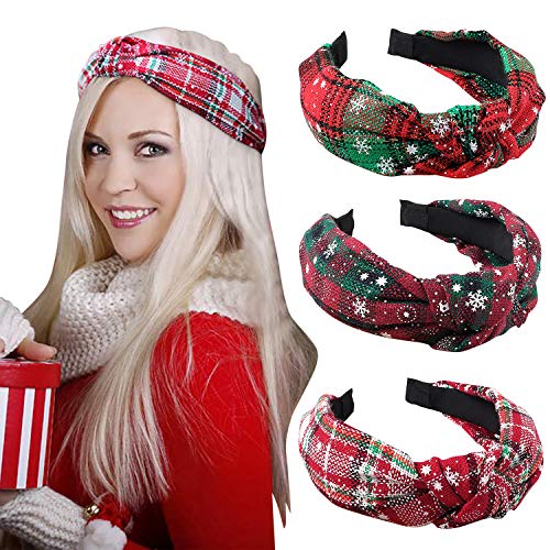 Petalum 3 Stück Damen Haarband Weihnachten Haarreif Winter Party Haarschmuck Band Weihnachten Haarband Fashion Schleife Turban Motiv Buffalo Plaid (Set mit 3 Stück) von Petalum