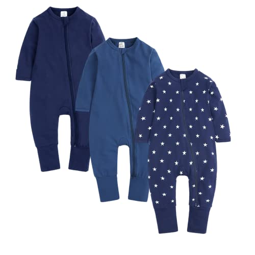 Petalum 3pcs Baby Pyjamaset Strampler Baumwolle Langarm Schalfoverall Kleinkind Schlafanzug Reißverschluss ohne Fuß Einteiliger für Mädchen Jungen B 12-24Monate von Petalum