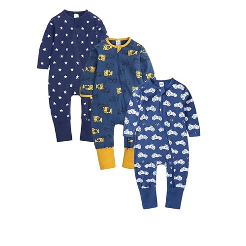 Petalum 3pcs Baby Pyjamaset Strampler Baumwolle Langarm Schalfoverall Kleinkind Schlafanzug Reißverschluss ohne Fuß Einteiliger für Mädchen Jungen I 9-12Monate von Petalum