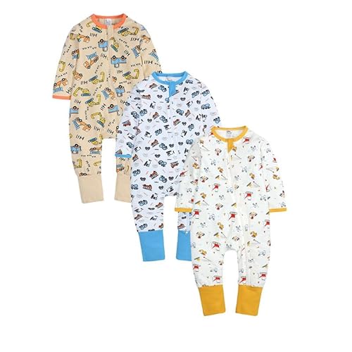 Petalum 3pcs Baby Pyjamaset Strampler Baumwolle Langarm Schalfoverall Kleinkind Schlafanzug Reißverschluss ohne Fuß Einteiliger für Mädchen Jungen L 12-24Monate von Petalum