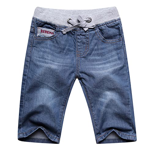 Petalum Baby Bermuda Jeansshorts Baumwolle Kinder Jungen Denim Shorts elastischer Bund mit Kordelzug Sommer Kurze Hose Stil A Größe 104-110=Label 120 von Petalum