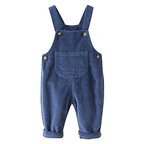 Petalum Baby Cord Latzhose Jungen Mädchen Kleinkind Vintage Ärmellose Strampler Overall Kordsamt Hose Hosenträger Jumpsuit mit Tasche Blau 9-12 Monate von Petalum