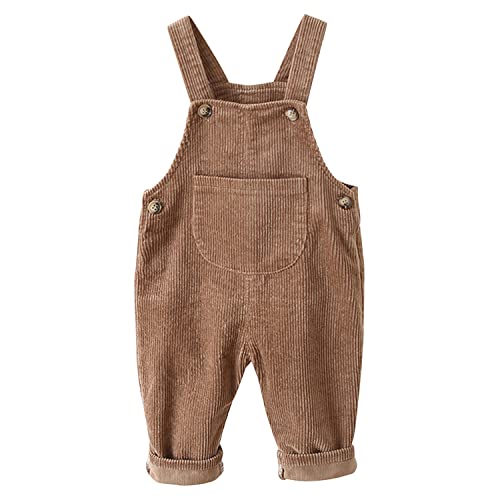 Petalum Baby Cord Latzhose Jungen Mädchen Kleinkind Vintage Ärmellose Strampler Overall Kordsamt Hose Hosenträger Jumpsuit mit Tasche Braun 12-18 Monate von Petalum