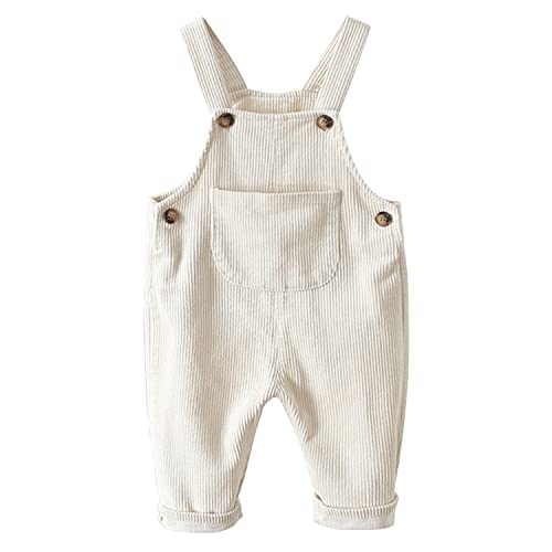 Petalum Baby Cord Latzhose Jungen Mädchen Kleinkind Vintage Ärmellose Strampler Overall Kordsamt Hose Hosenträger Jumpsuit mit Tasche Weiß 9-12 Monate von Petalum