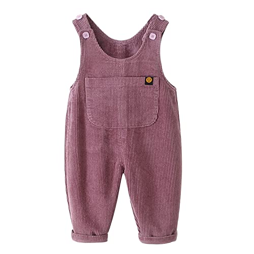 Petalum Baby Cord Latzhose Jungen Mädchen Kleinkind Vintage Ärmellose Strampler Overall Verstellbare Jumpsuit mit Tasche Lila 1-2 Jahre von Petalum