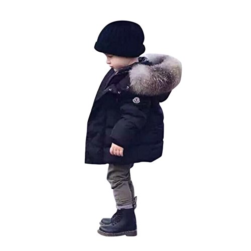 Petalum Baby Daunenjacke Jungen Mädchen Winterjacke Kleinkinder Langarm Steppjacke Kapuze mit abnehmbar Pelz warm Daunenmantel Outwear 12-18 Monate Schwarz von Petalum