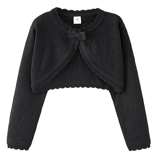 Petalum Baby Mädchen Bolero Strickjacke Festlich Kinder langarm Cardigan Kurz Schulterjacke Bolerojacke Rundhals Bolerojäckche Kommunionkleid Freizeit offene Strickjacke von Petalum