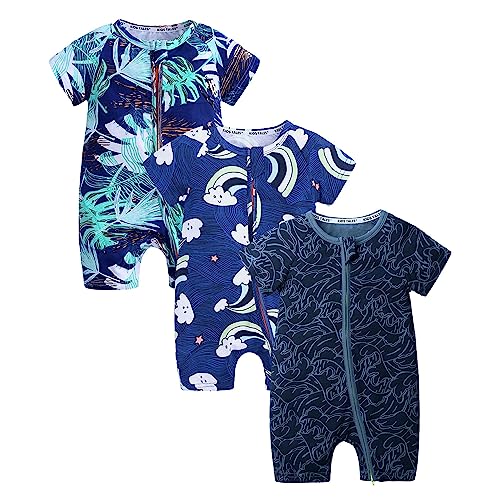 Petalum Baby Mädchen Pyjama Sommer aus Baumwolle Kurzarm mit Reißverschluss 3pcs Kleinkind Jungen Schlafstrampler Drucken Jumpsuit Body Spieler Outfits 12-24 Monate Set D1 von Petalum