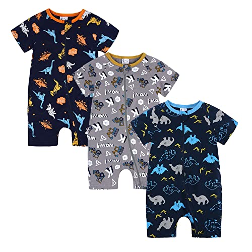 Petalum Baby Mädchen Pyjama Sommer aus Baumwolle Kurzarm mit Reißverschluss 3pcs Kleinkind Jungen Schlafstrampler Drucken Jumpsuit Body Spieler Outfits 12-24 Monate Set U von Petalum