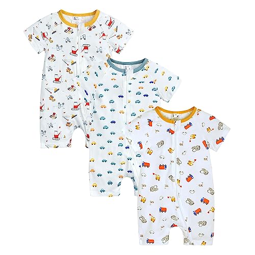 Petalum Baby Mädchen Pyjama Sommer aus Baumwolle Kurzarm mit Reißverschluss 3pcs Kleinkind Jungen Schlafstrampler Drucken Jumpsuit Body Spieler Outfits 12-24 Monate Set X von Petalum