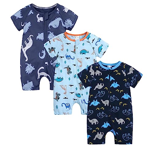 Petalum Baby Mädchen Pyjama Sommer aus Baumwolle Kurzarm mit Reißverschluss 3pcs Kleinkind Jungen Schlafstrampler Drucken Jumpsuit Body Spieler Outfits 2-3 Jahre Set C1 von Petalum