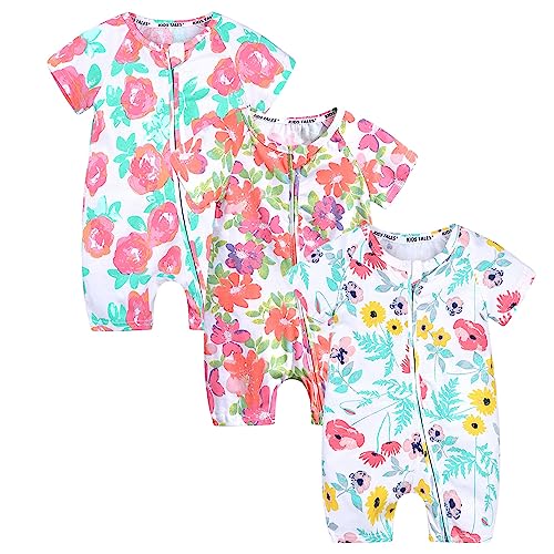 Petalum Baby Mädchen Pyjama Sommer aus Baumwolle Kurzarm mit Reißverschluss 3pcs Kleinkind Jungen Schlafstrampler Drucken Jumpsuit Body Spieler Outfits 2-3 Jahre Set I von Petalum