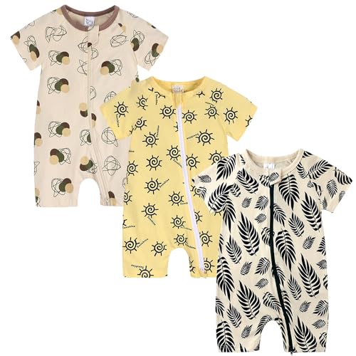 Petalum Baby Mädchen Pyjama Sommer aus Baumwolle Kurzarm mit Reißverschluss 3pcs Kleinkind Jungen Schlafstrampler Drucken Jumpsuit Body Spieler Outfits 3-36 Monate 12-24Monate Set H von Petalum