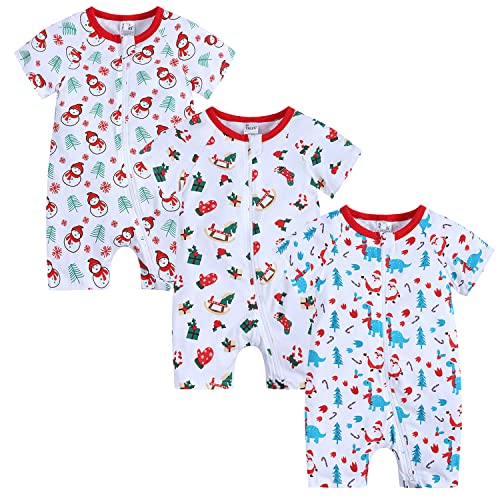 Petalum Baby Mädchen Pyjama Sommer aus Baumwolle Kurzarm mit Reißverschluss 3pcs Kleinkind Jungen Schlafstrampler Drucken Jumpsuit Body Spieler Outfits 3-36 Monate 12-24Monate Set L von Petalum