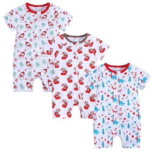 Petalum Baby Mädchen Pyjama Sommer aus Baumwolle Kurzarm mit Reißverschluss 3pcs Kleinkind Jungen Schlafstrampler Drucken Jumpsuit Body Spieler Outfits 3-36 Monate 3-6Monate Set L von Petalum