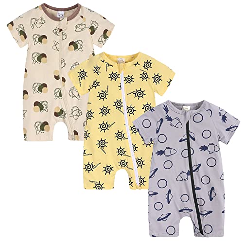 Petalum Baby Mädchen Pyjama Sommer aus Baumwolle Kurzarm mit Reißverschluss 3pcs Kleinkind Jungen Schlafstrampler Drucken Jumpsuit Body Spieler Outfits 3-36 Monate 9-12Monate Set H von Petalum