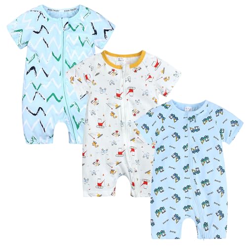 Petalum Baby Mädchen Pyjama Sommer aus Baumwolle Kurzarm mit Reißverschluss 3pcs Kleinkind Jungen Schlafstrampler Drucken Jumpsuit Body Spieler Outfits 3-36 Monate von Petalum