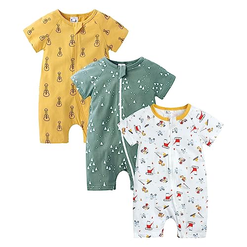 Petalum Baby Mädchen Pyjama Sommer aus Baumwolle Kurzarm mit Reißverschluss 3pcs Kleinkind Jungen Schlafstrampler Drucken Jumpsuit Body Spieler Outfits 3-6 Monate Set G von Petalum