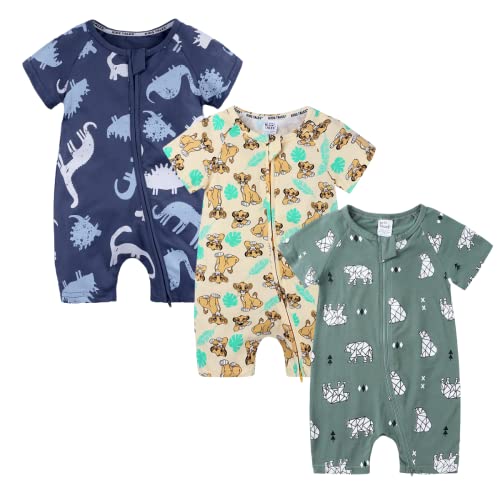 Petalum Baby Mädchen Pyjama Sommer aus Baumwolle Kurzarm mit Reißverschluss 3pcs Kleinkind Jungen Schlafstrampler Drucken Jumpsuit Body Spieler Outfits 3-6Monate Set O von Petalum