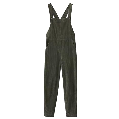 Petalum Cord Latzhose Damen lang Baumwolle Cord ärmellos Jumpsuits mit Taschen Regular Fit Overalls Spielanzug Hose Grün 3XL von Petalum