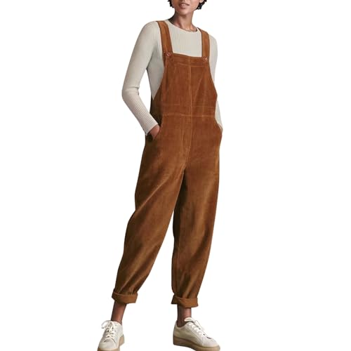 Petalum Cord Latzhose Damen lang Baumwolle Cord ärmellos Jumpsuits mit Taschen Regular Fit Overalls Spielanzug Hose von Petalum