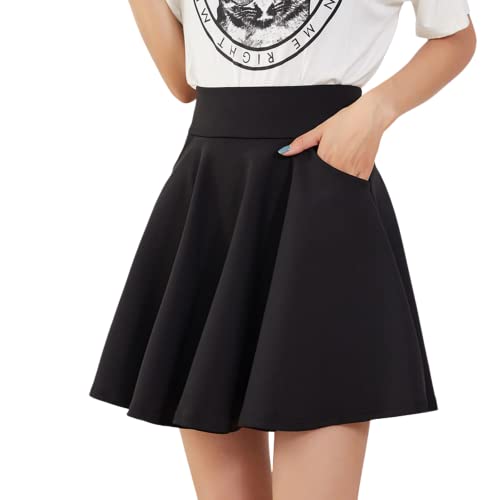 Petalum Damen Basic Solide Vielseitige Dehnbar Mini Rock high Waist Informell Faltenrock Hosenrock Sommerrock Skirt mit Taschen Schwarz 38 von Petalum