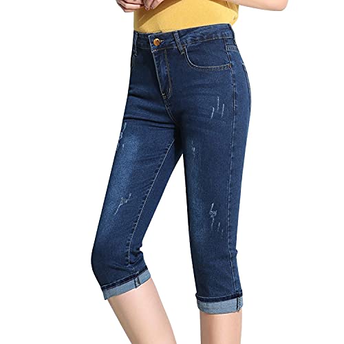Petalum Damen Capri Jeans Stretch Jeanshose Kurze Sommer Capri Hose High Waist Jeans Denim Bermuda Shorts von Petalum