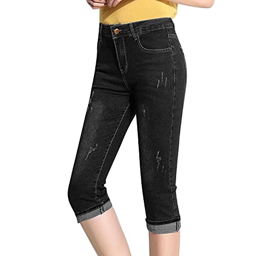 Petalum Damen Capri Jeans Stretch Jeanshose Kurze Sommer Capri Hose High Waist Jeans Denim Bermuda Shorts von Petalum