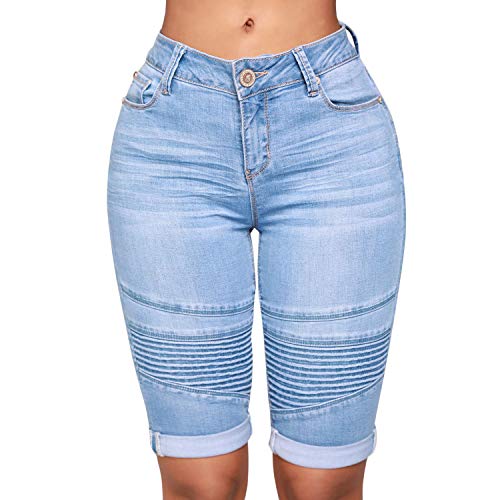 Petalum Damen Capri Jeans Stretch Jeanshose Kurze Sommer Capri Hose Mittlere Taille Jeans Denim Bermuda Shorts von Petalum