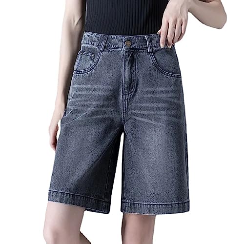 Petalum Damen Capri Jeans Stretch Jeanshose Kurze Sommer Capri Hose hohe Taille Jeans Denim Bermuda Shorts Grau 36-38 von Petalum