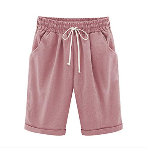 Petalum Damen Casual Sommer Shorts Kordelzug Elastische Taille Knielänge Curling Jersey Bermuda Shorts Gr. 42 DE(XXX-Large), rose von Petalum