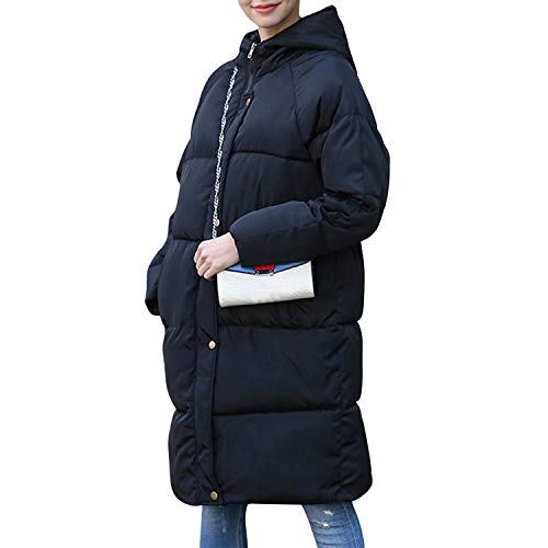 Petalum Damen Elegant Lange Daunenmantel Winterjacke mit Kapuze Frauen Puffer Jaket Jacke Groß Warme Hooded Down Steppjacke Schwarz 46 von Petalum