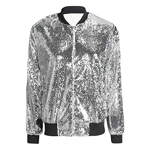 Petalum Damen Glitzer Pailletten Jacke Hiphop Langarm Bomberjacke Fliegenjacke Bikerjacke Outwear in Schwarz, Gold, Grün, Silber von Petalum