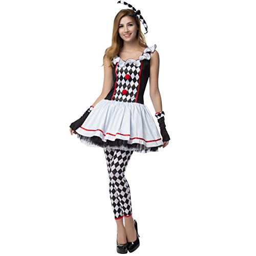 Petalum Damen Halloween Clown Kostüm Harlekin Karneval Witzig Faschingskostüm Tutukleid Handschuhe Skinny Leggings Strumpfhose von Petalum