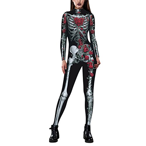 Petalum Damen Halloween Kostüm Overall Jumpsuit Langarm Skelett Bodysuit Fasching Karneval Cosplay Unheimlich Schädel Kleid Petalum Damen Halloween Kostüm Overall Jumpsuit Langarm Skelett Bodysuit Fasching Karneval Cosplay Unheimlich Schädel Kleid von Petalum